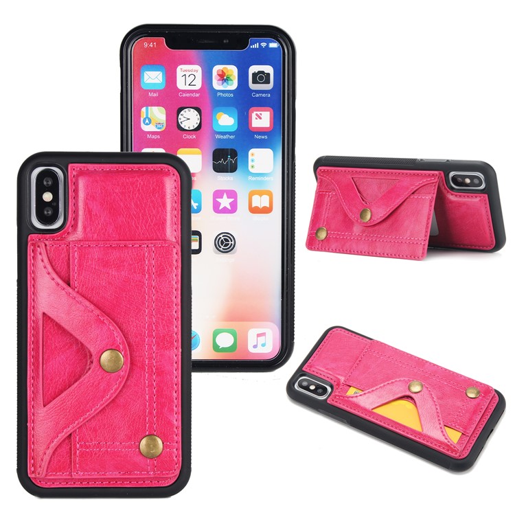 

For iPhone X/XS 5.8 inch PU Leather Coated TPU Mirror Mobile Protection Case with Kickstand - Rose