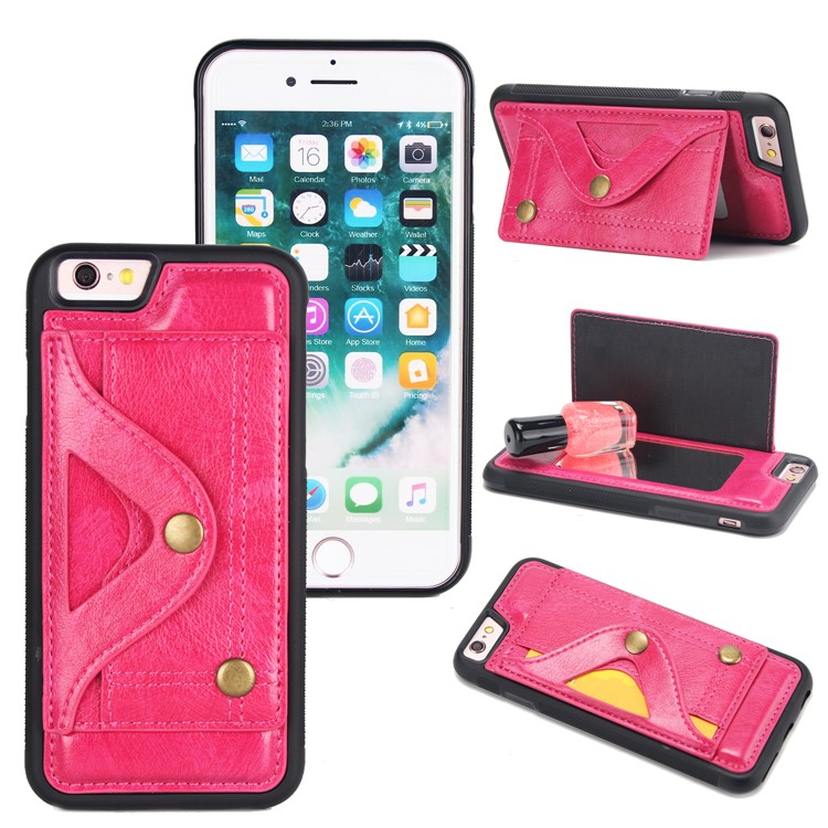 

PU Leather Coated TPU Card Slot Kickstand Mirror Shell for iPhone 6s / 6 - Rose