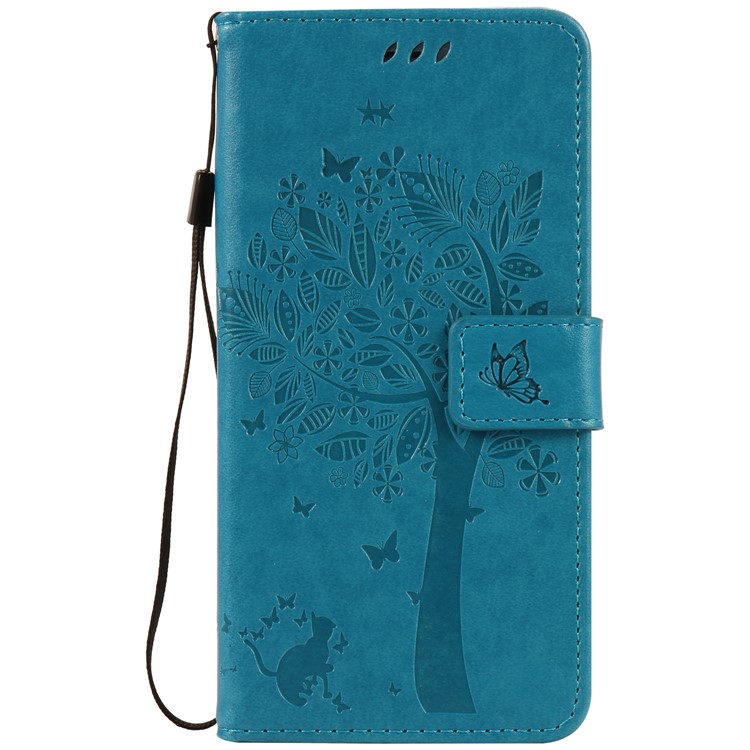 

Imprint Cat and Tree Wallet Stand PU Leather Protective Cover with Lanyard for iPhone 8 Plus / 7 Plus 5.5 inch - Blue