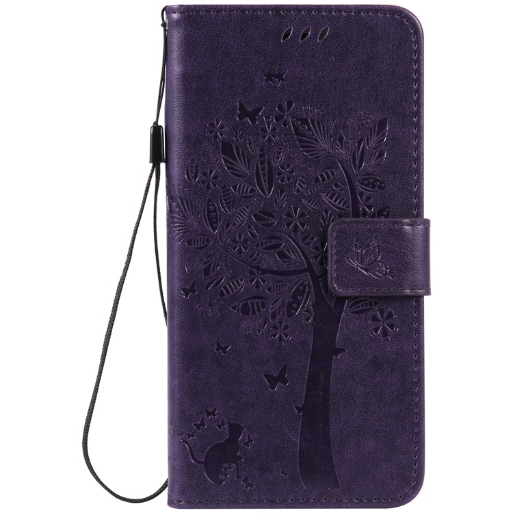 

Imprint Cat and Tree Wallet Stand PU Leather Protective Shell with Lanyard for iPhone 8 Plus / 7 Plus 5.5 inch - Dark Purple