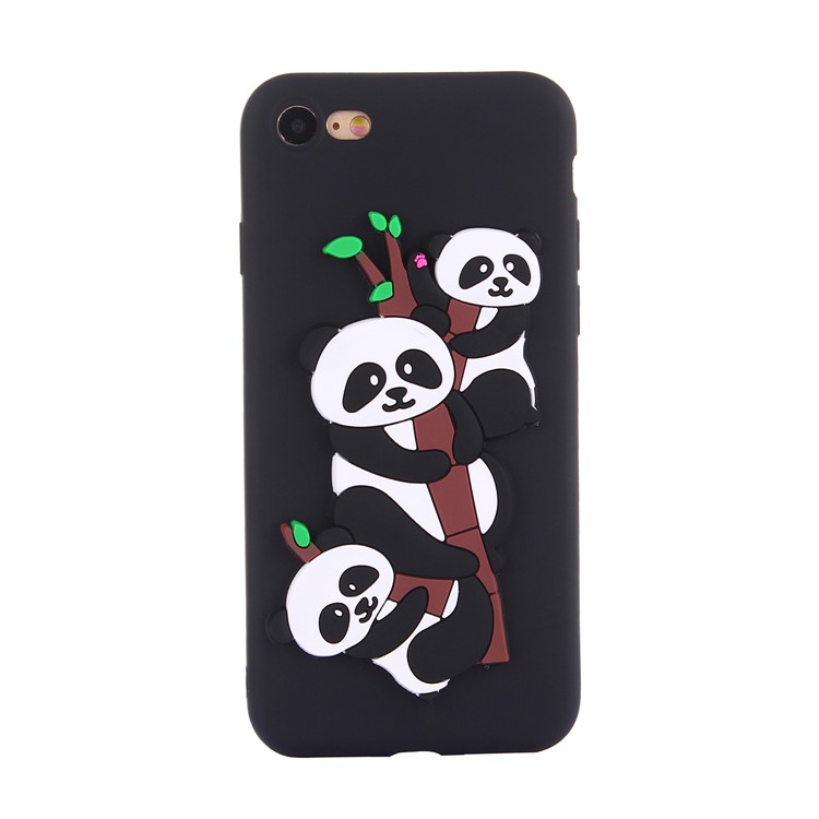 Cute 3D Pandas and Bamboo TPU Gel Cover Case for iPhone 8 / 7 4.7 inch - Black-2