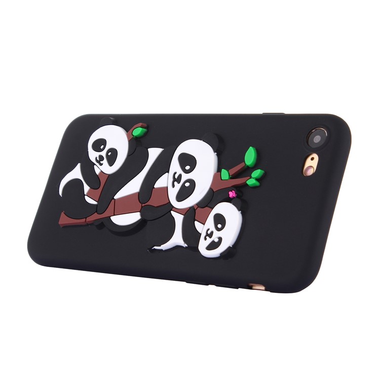 Cute 3D Pandas and Bamboo TPU Gel Cover Case for iPhone 8 / 7 4.7 inch - Black-4