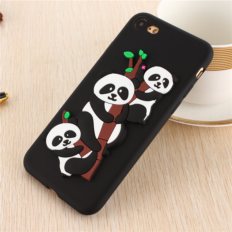 Cute 3D Pandas and Bamboo TPU Gel Cover Case for iPhone 8 / 7 4.7 inch - Black-5