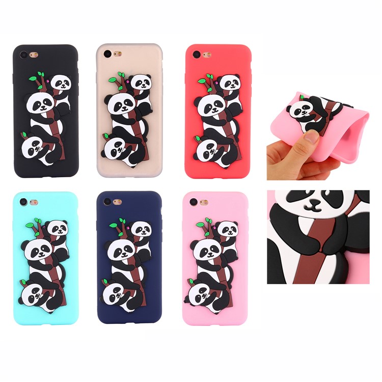 Cute 3D Pandas and Bamboo TPU Gel Cover Case for iPhone 8 / 7 4.7 inch - Black-8