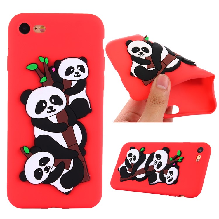 

Cute 3D Pandas and Bamboo TPU Gel Back Accessory Cover for iPhone 8 / 7 4.7 inch - Red