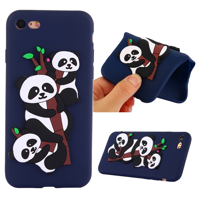 

For iPhone 8 / 7 4.7 inch Cute 3D Pandas and Bamboo Soft TPU Gel Cellphone Casing - Dark Blue