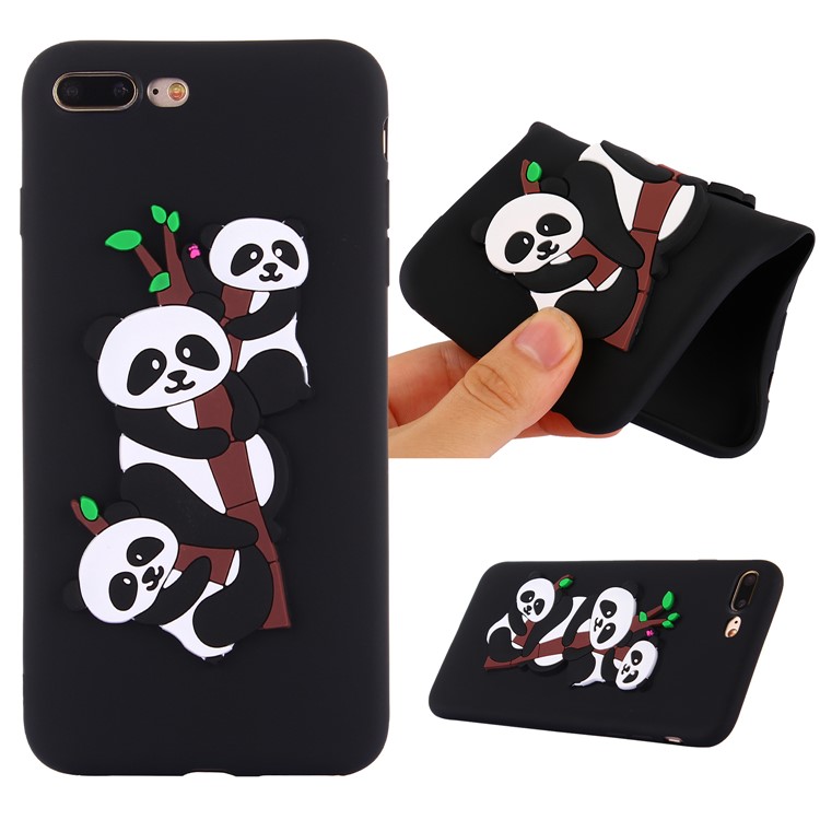Cute 3D Pandas and Bamboo TPU Gel Case for iPhone 8 Plus / 7 Plus 5.5 inch - Black-1