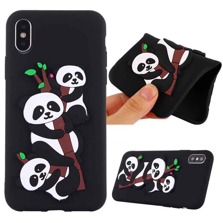 Cute 3D Pandas and Bamboo TPU Gel Case for iPhone X / 10 5.8 inch - Black-1