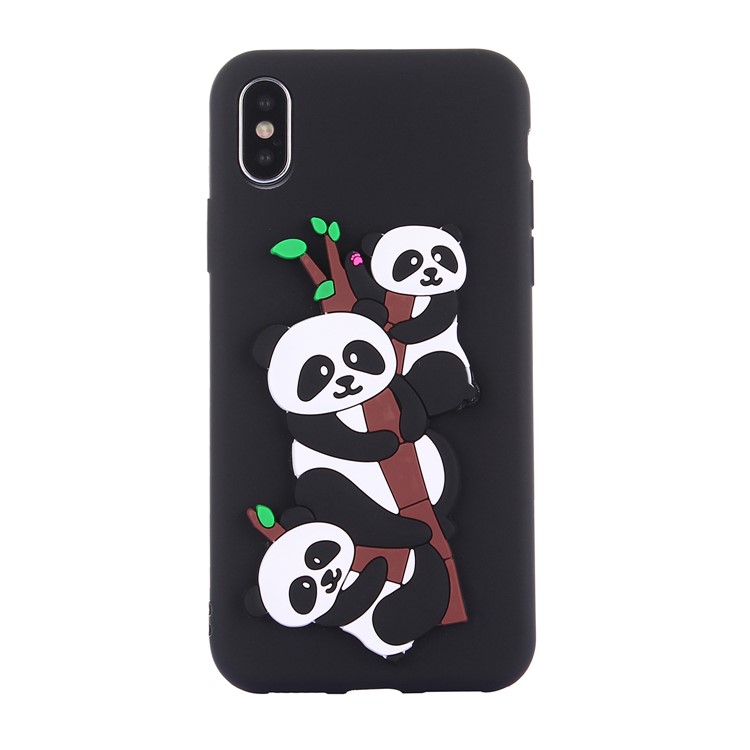 Cute 3D Pandas and Bamboo TPU Gel Case for iPhone X / 10 5.8 inch - Black-2