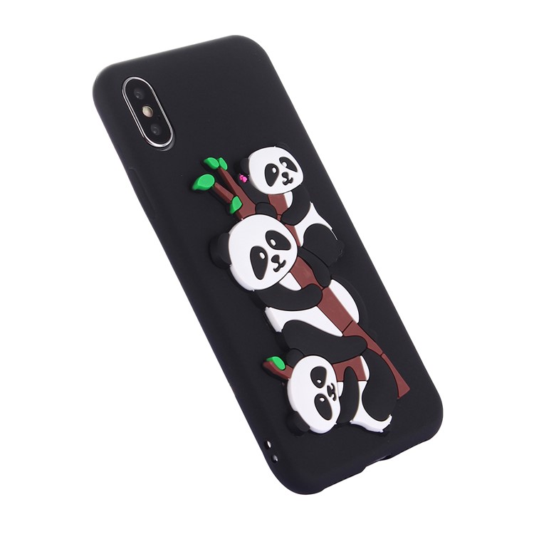 Cute 3D Pandas and Bamboo TPU Gel Case for iPhone X / 10 5.8 inch - Black-3