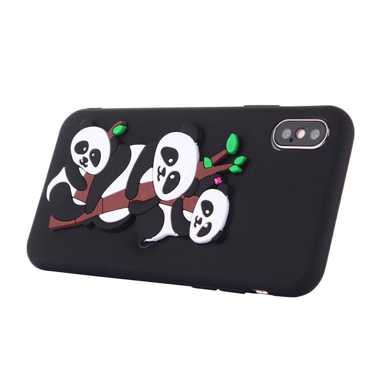 Cute 3D Pandas and Bamboo TPU Gel Case for iPhone X / 10 5.8 inch - Black-4