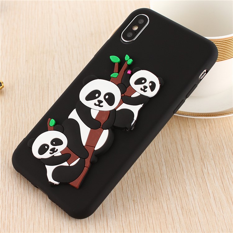 Cute 3D Pandas and Bamboo TPU Gel Case for iPhone X / 10 5.8 inch - Black-5