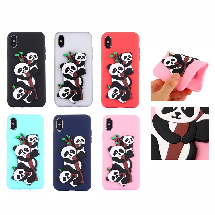 Cute 3D Pandas and Bamboo TPU Gel Case for iPhone X / 10 5.8 inch - Black-8