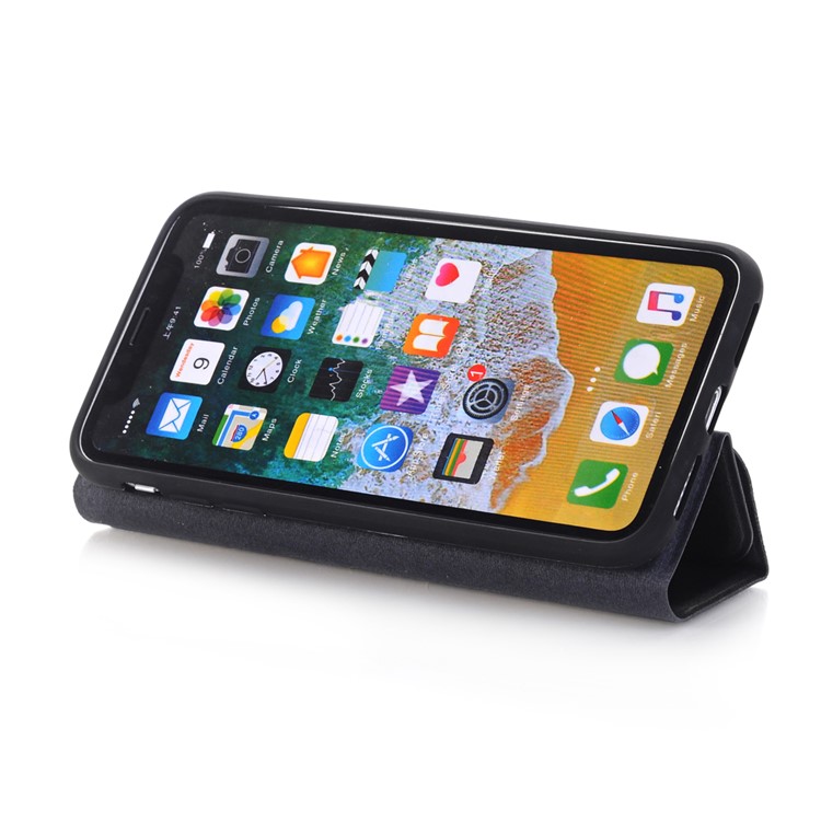 Retro Style Leather Stand Case for iPhone X - Black-4