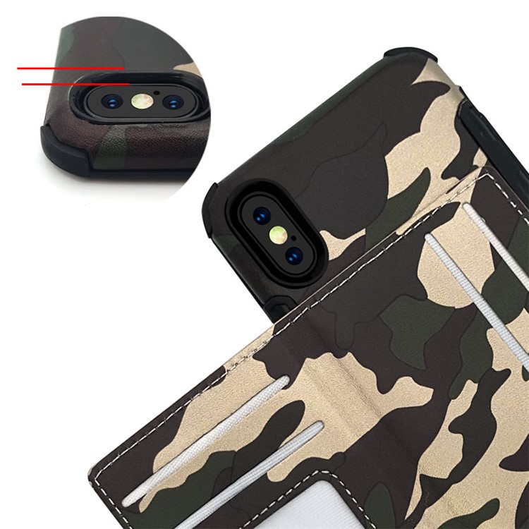 SHOUHUSHEN Camouflage Pattern Leather Coated Card Holder PC TPU Hybrid Case for iPhone X/10 - Green-11