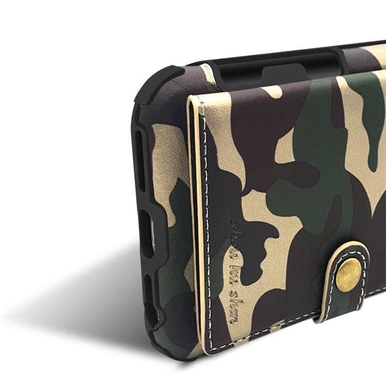 SHOUHUSHEN Camouflage Pattern Leather Coated Card Holder PC TPU Hybrid Case for iPhone X/10 - Green-12