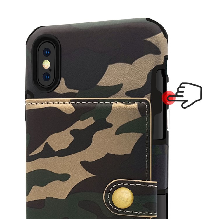 SHOUHUSHEN Camouflage Pattern Leather Coated Card Holder PC TPU Hybrid Case for iPhone X/10 - Green-13