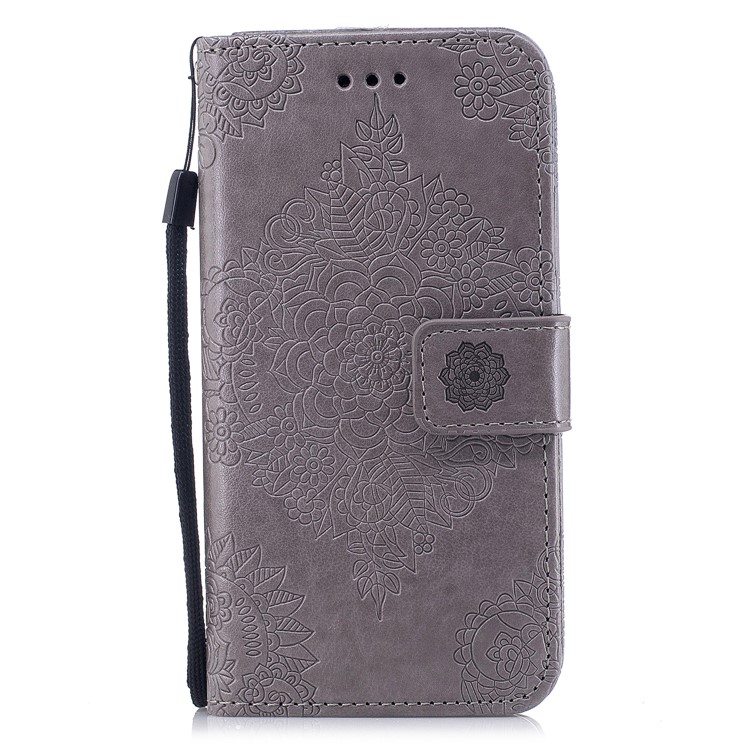 Imprinted Blue and White Porcelain Pattern Leather Flip Stand Case with Strap for iPhone X(Ten) - Grey-1