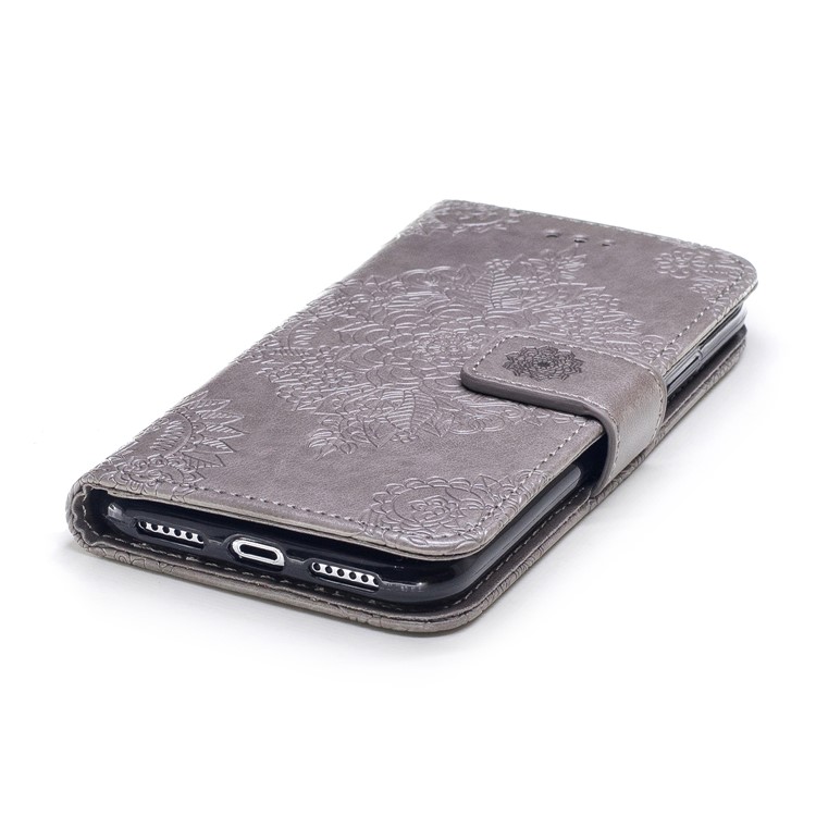 Imprinted Blue and White Porcelain Pattern Leather Flip Stand Case with Strap for iPhone X(Ten) - Grey-5