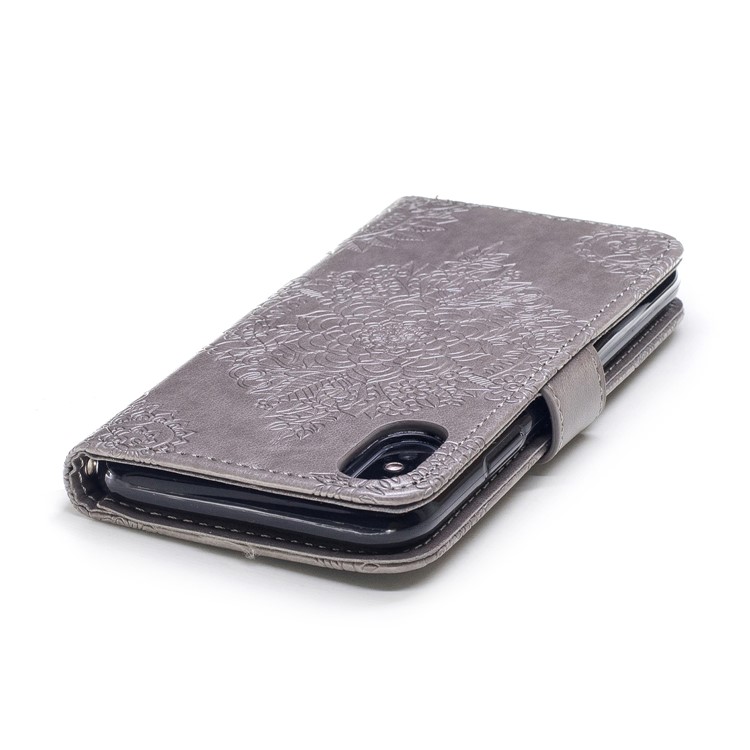 Imprinted Blue and White Porcelain Pattern Leather Flip Stand Case with Strap for iPhone X(Ten) - Grey-6