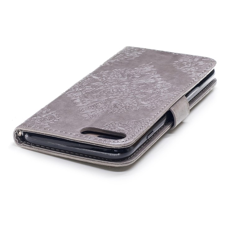 Imprint Classical Flower Pattern Leather Wallet Stand Case with Strap for iPhone 8 Plus / 7 Plus 5.5 inch - Grey-6