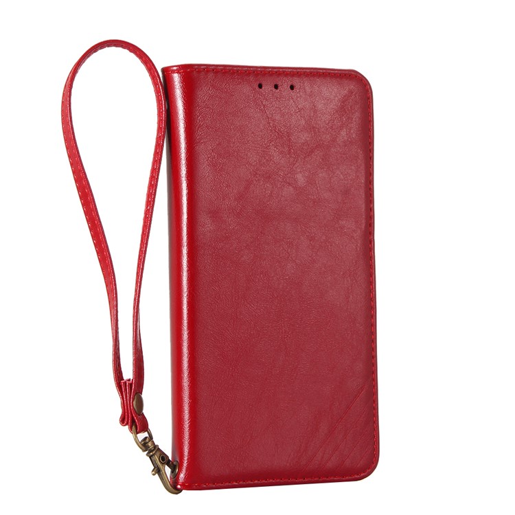 Oil Wax Genuine Leather Card Slots Stand Auto-absorbed Case for iPhone 8 / 7 4.7 inch - Red-1