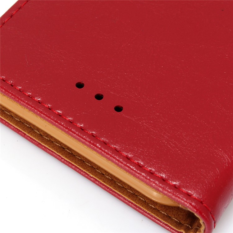 Oil Wax Genuine Leather Card Slots Stand Auto-absorbed Case for iPhone 8 / 7 4.7 inch - Red-10