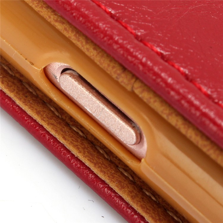 Oil Wax Genuine Leather Card Slots Stand Auto-absorbed Case for iPhone 8 / 7 4.7 inch - Red-13
