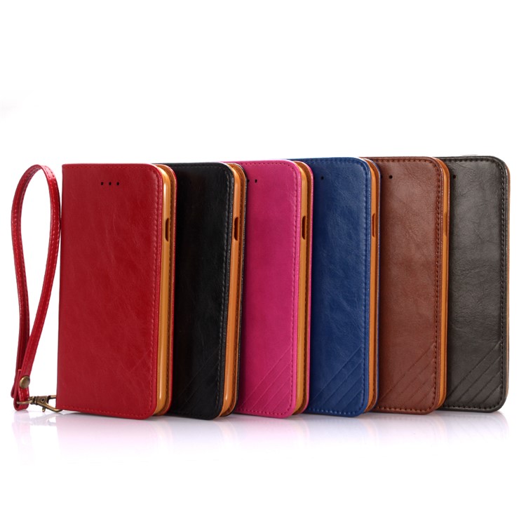 Oil Wax Genuine Leather Card Slots Stand Auto-absorbed Case for iPhone 8 / 7 4.7 inch - Red-17