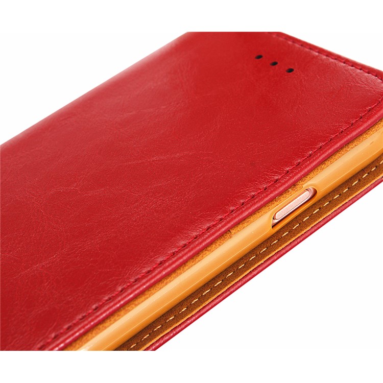 Oil Wax Genuine Leather Card Slots Stand Auto-absorbed Case for iPhone 8 / 7 4.7 inch - Red-4