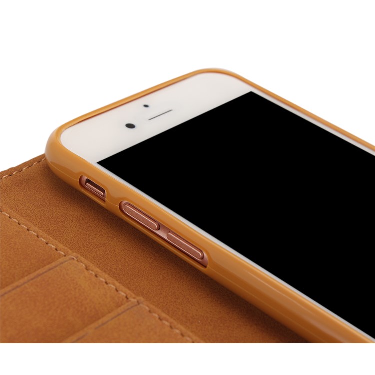 Oil Wax Genuine Leather Card Slots Stand Auto-absorbed Case for iPhone 8 / 7 4.7 inch - Red-5
