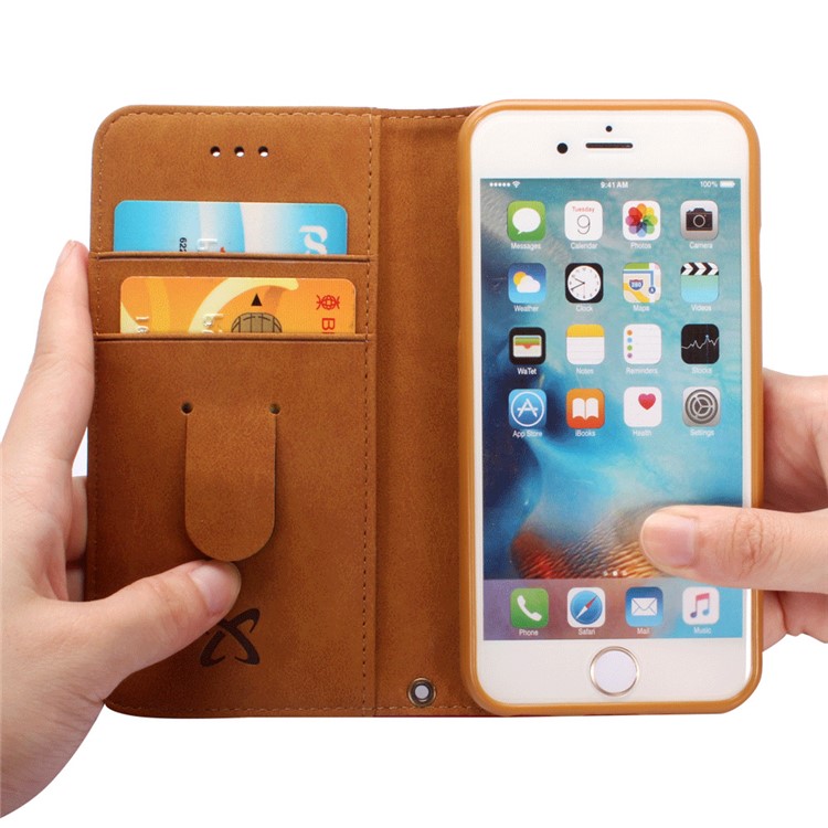 Oil Wax Genuine Leather Card Slots Stand Auto-absorbed Case for iPhone 8 / 7 4.7 inch - Red-8