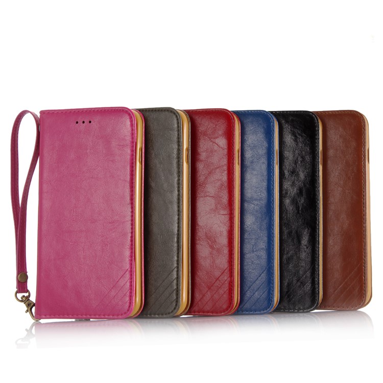 For iPhone 8 Plus / 7 Plus 5.5 inch Oil Wax Genuine Leather Auto-absorbed Stand Case with Wrist Strap - Red-10