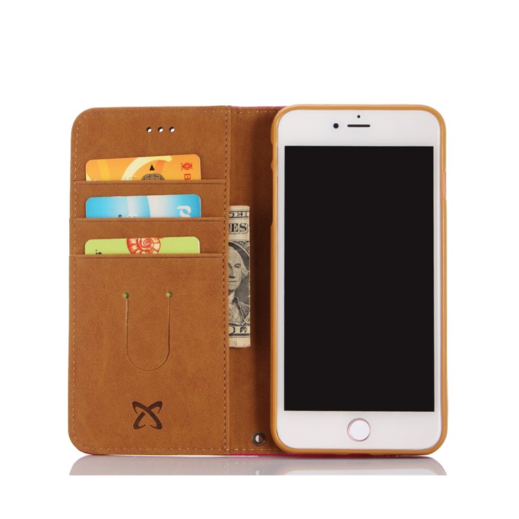 For iPhone 8 Plus / 7 Plus 5.5 inch Oil Wax Genuine Leather Auto-absorbed Stand Case with Wrist Strap - Red-4