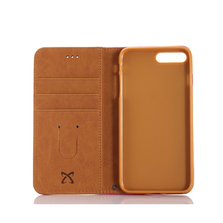 For iPhone 8 Plus / 7 Plus 5.5 inch Oil Wax Genuine Leather Auto-absorbed Stand Case with Wrist Strap - Red-5