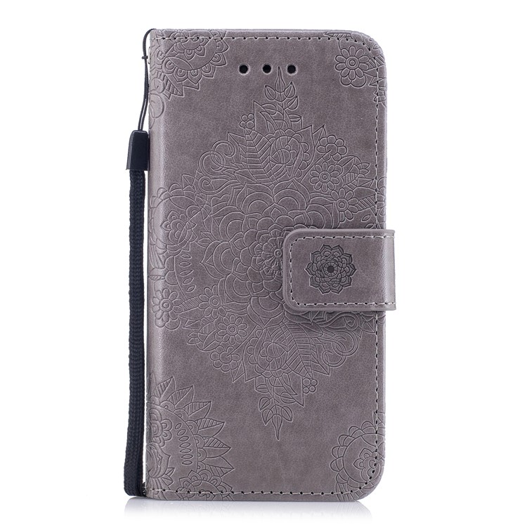 Imprint Flower Pattern Leather Wallet Stand Cover for iPhone 6s / 6 4.7-inch - Grey-1