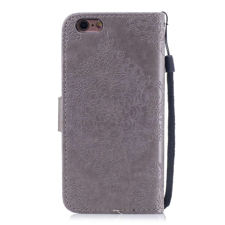 Imprint Flower Pattern Leather Wallet Stand Cover for iPhone 6s / 6 4.7-inch - Grey-2