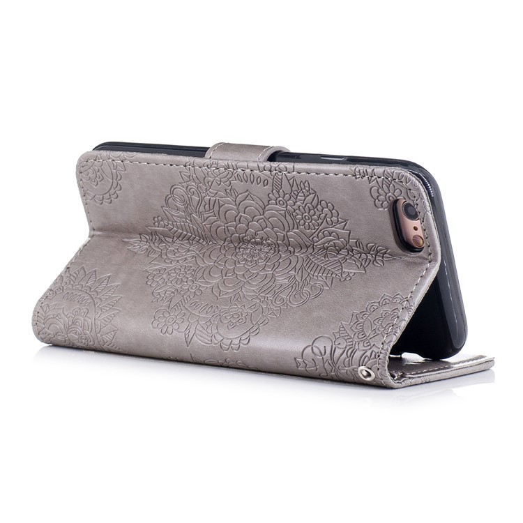 Imprint Flower Pattern Leather Wallet Stand Cover for iPhone 6s / 6 4.7-inch - Grey-3
