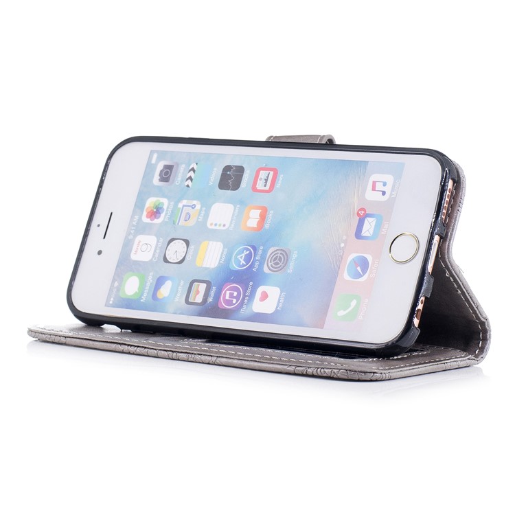 Imprint Flower Pattern Leather Wallet Stand Cover for iPhone 6s / 6 4.7-inch - Grey-4