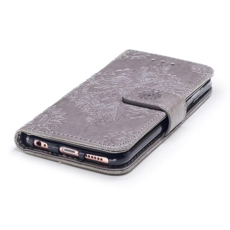Imprint Flower Pattern Leather Wallet Stand Cover for iPhone 6s / 6 4.7-inch - Grey-5