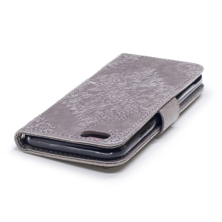 Imprint Flower Pattern Leather Wallet Stand Cover for iPhone 6s / 6 4.7-inch - Grey-6