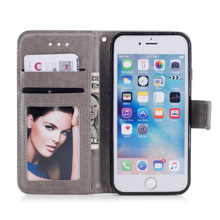 Imprint Flower Pattern Leather Wallet Stand Cover for iPhone 6s / 6 4.7-inch - Grey-7