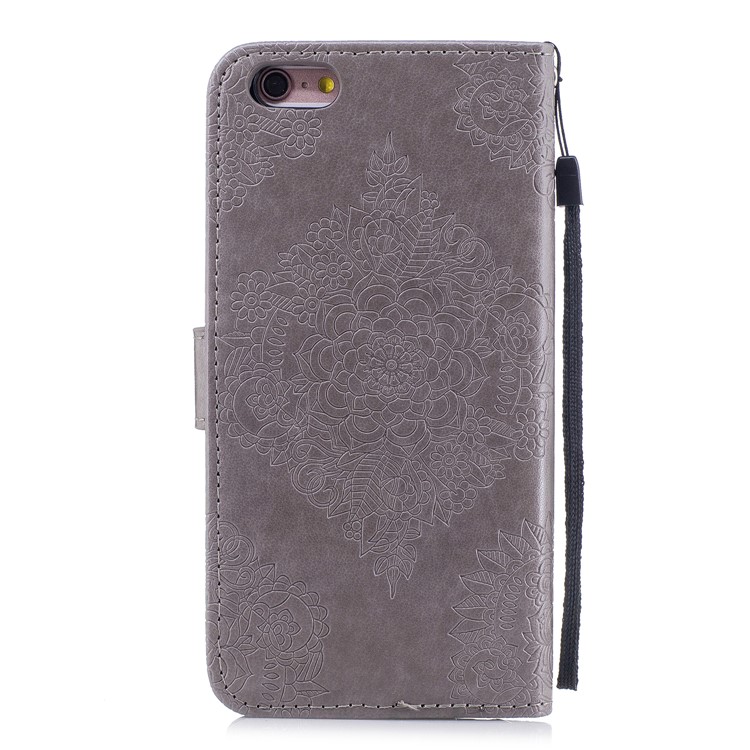 Imprint Flower Patten Leather Wallet Stand Cover for iPhone 6s Plus / 6 Plus - Grey-2