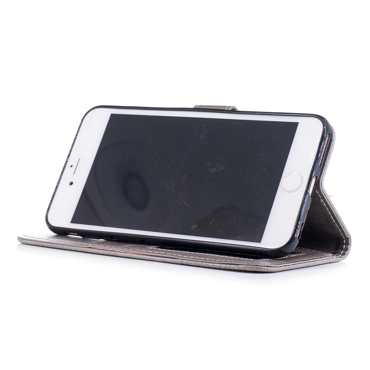 Imprint Flower Patten Leather Wallet Stand Cover for iPhone 6s Plus / 6 Plus - Grey-4