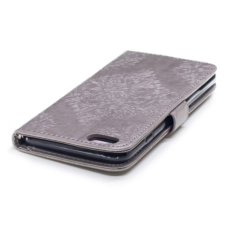 Imprint Flower Patten Leather Wallet Stand Cover for iPhone 6s Plus / 6 Plus - Grey-6