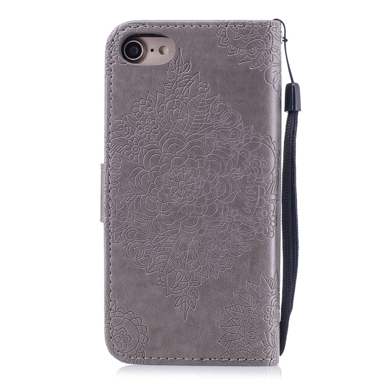 Imprint Flower Patten Leather Wallet Phone Cover for iPhone 8/7 4.7 inch - Grey-2