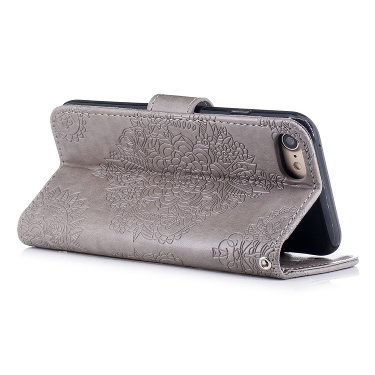Imprint Flower Patten Leather Wallet Phone Cover for iPhone 8/7 4.7 inch - Grey-3