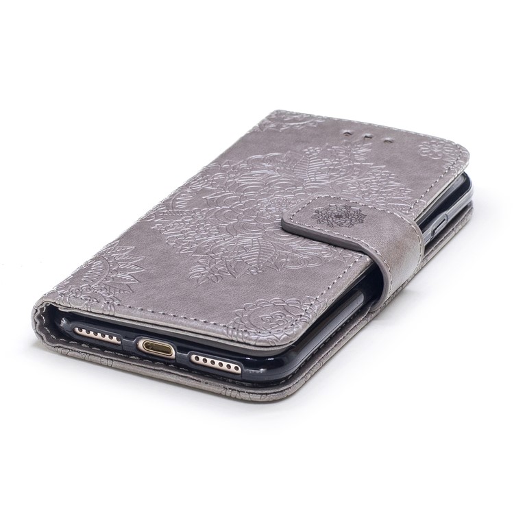 Imprint Flower Patten Leather Wallet Phone Cover for iPhone 8/7 4.7 inch - Grey-5