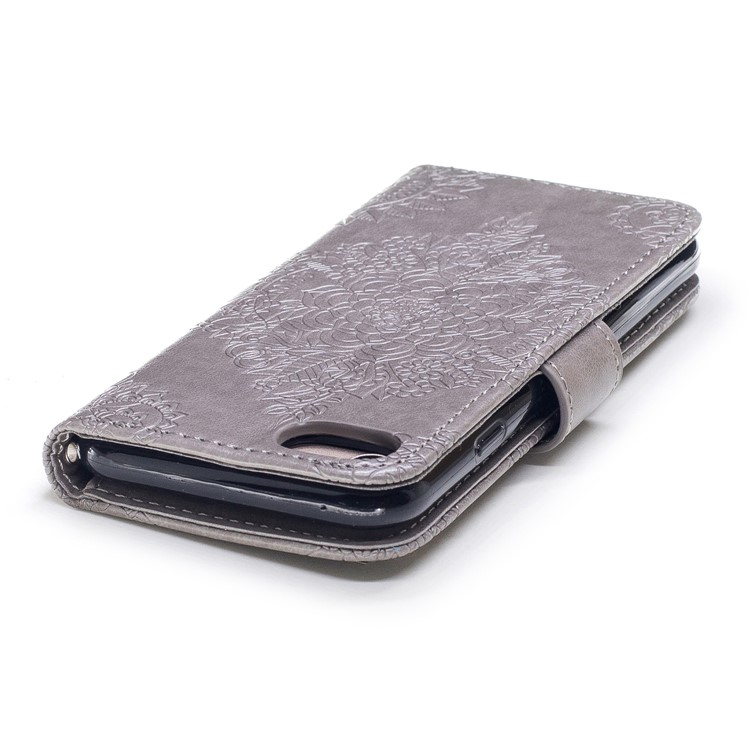 Imprint Flower Patten Leather Wallet Phone Cover for iPhone 8/7 4.7 inch - Grey-6