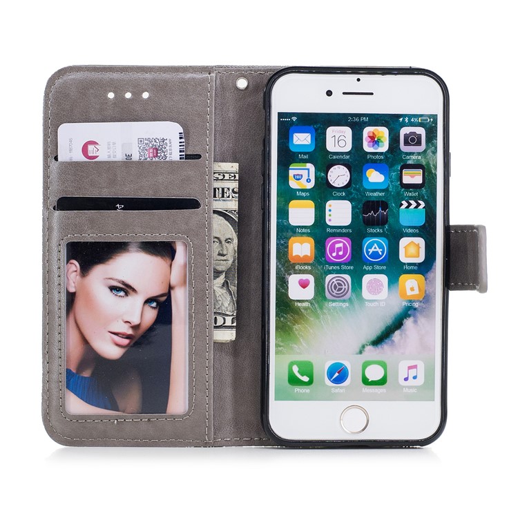 Imprint Flower Patten Leather Wallet Phone Cover for iPhone 8/7 4.7 inch - Grey-7